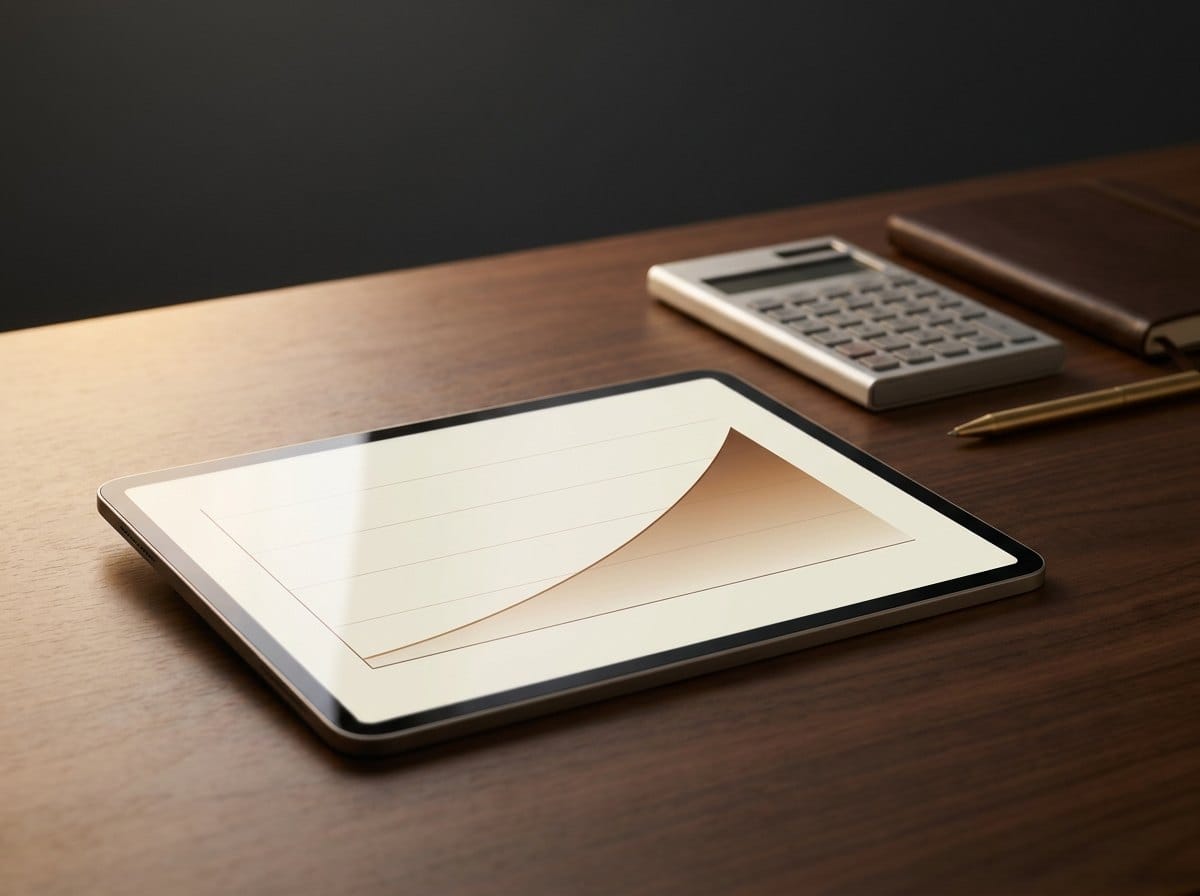 Tablet con un gráfico de crecimiento exponencial junto a una calculadora, para la calculadora de interés compuesto