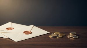 Doble retención de dividendos europeos: Francia, Alemania y Países Bajos: dos sobres lacrados y monedas repartidas en dos montones