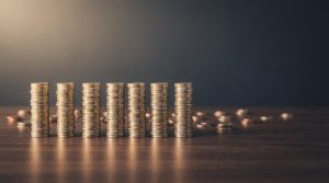 Qué son los Siete Magníficos y qué peso tienen en el MSCI World: siete montones altos de monedas delante de muchos montones pequeños